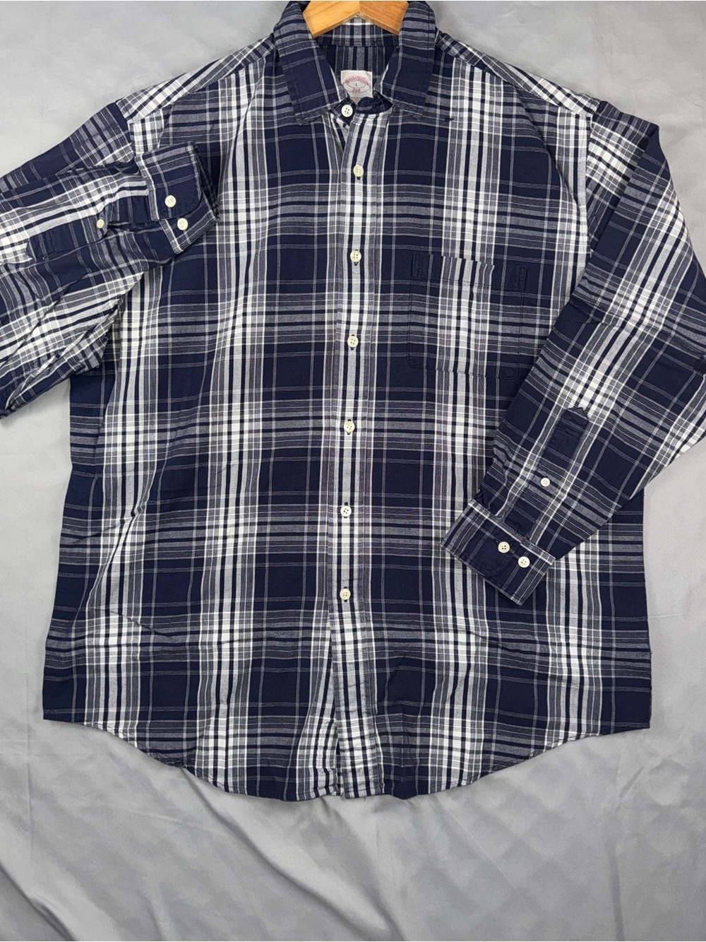 Brooks Brothers Shirt Mens Large Blue Plaid Button Front Long Sleeve Casual